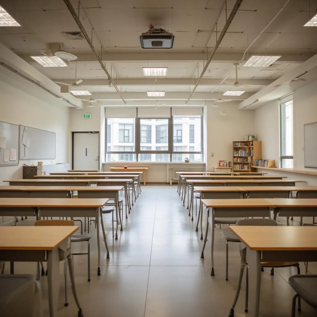 Un aula moderna y luminosa de MentePlena, equipada para el aprendizaje.