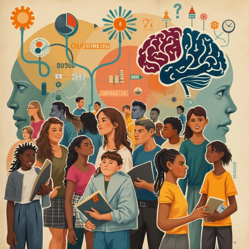 Collage de imágenes representando la historia y evolución de MentePlena: estudiantes, talleres, libros.